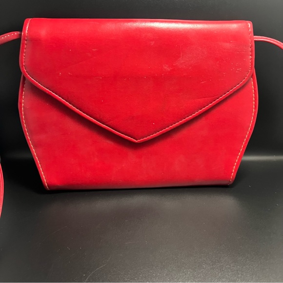 Bags Vintage Red Faux Leather Fold Over Flap Shoulder Bag Envelope